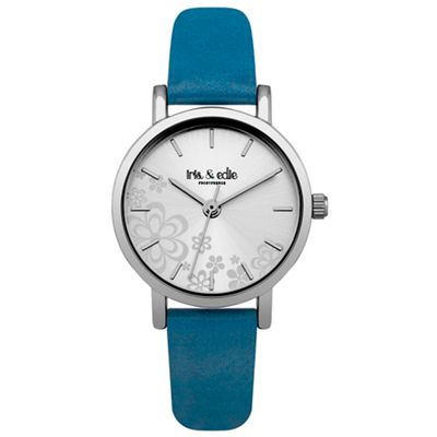 Ladies dark blue floral dial watch